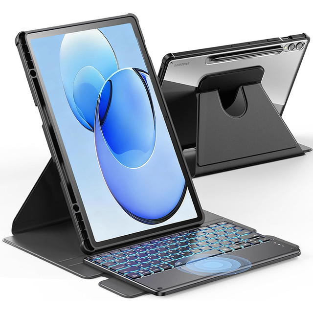 Rotating Backlit Keyboard Case for Galaxy Tab S10+/ S9+ Plus/S9 FE+ Plus 12.4inch Detachable Magnetic Wireless Keyboard Cover