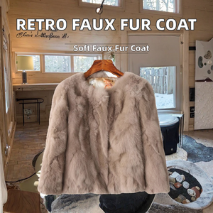 Giacca da donna in stile retrò con stile croce lunga in finto visone tessuto soprabito invernale con taglio alla moda con stampa <span class=keywords><strong>Trench</strong></span> Short - Product Image 2