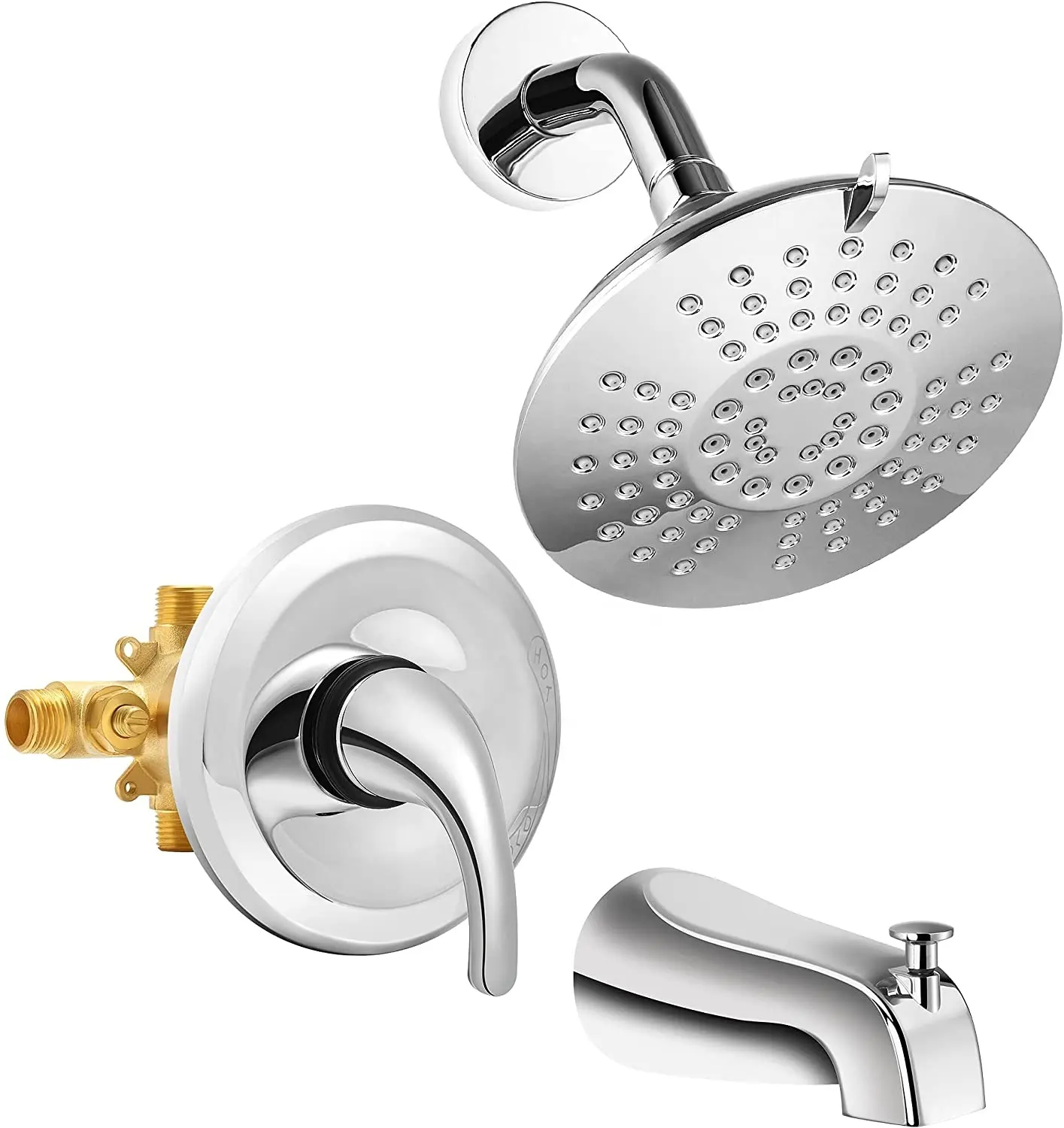 KINGLIONS-Juego de grifo de ducha con caño de bañera, Kit de embellecedor de ducha de doble función de alta presión, 6 cabezales de ducha de lluvia montados en la pared