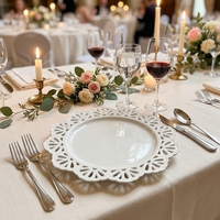 Ensemble d'assiettes à dîner en céramique blanche au design ajouré élégant, assiettes de présentation pour mariage, assiettes décoratives de table