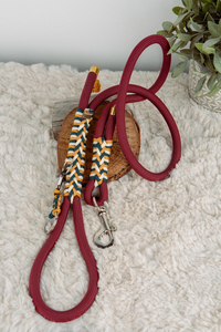 Durable hecho a mano al aire libre granate Paracord perro Correa y collar conjunto con trenzado amarillo blanco y verde acentos - Product Image 5