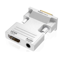 Konverter Adaptor 1080p Female ke VGA Male dengan Kabel Audio 50cm, Konektor Berlapis Nikel dengan Selubung PVC untuk Komputer