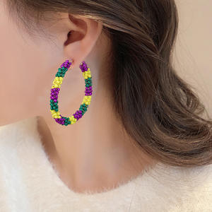Pendientes de aro con cuentas geométricas de Mardi Gras para mujer, accesorios <span class=keywords><strong>verdes</strong></span>, amarillos y morados, regalos judíos dorados, pendientes hipérbole - Product Image 2