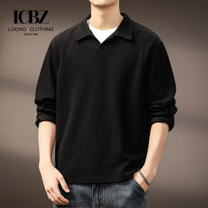 T-shirt à manches longues surdimensionné en tricot gaufré à col de mouette pour homme, haut de gamme, robuste, automne, éco-responsable, lourd - Product Image 3