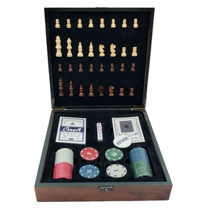 Ensemble de jeux multifonctions en bois haut de gamme : Échecs, jetons de <span class=keywords><strong>poker</strong></span>, cartes, dés, avec étui de rangement doublé de velours – Cadeau de luxe – Mingyao Zhejiang OEM Personnalisé - Product Image 4