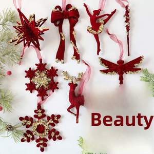 Nueva Decoración Navideña, Lazo de Lentejuelas Rojo Vino, Adorno Colgante de Alce para Árbol, Adornos Decorativos Colgantes - Product Image 1
