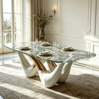 Table à manger de luxe européenne en fibre de verre avec plateau en verre transparent doré, table de salle à manger design moderne