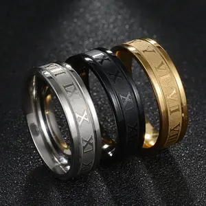 Vintage römische Zahlen Ring Temperament Mode 6 mm Breite Edelstahl Paar Ring für Herren Damen Party Schmuck Geburtstag Geschenke