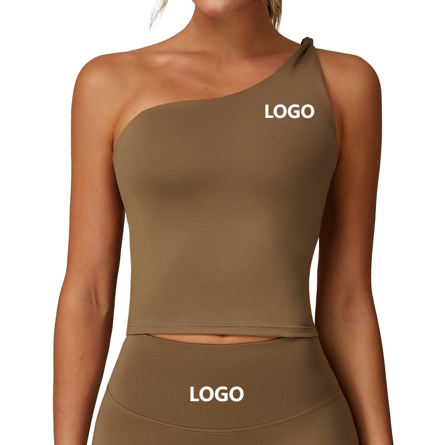Custom High Quality Plus Size Quick Drying Breathable Eco-Friendly Workout Top One-Shoulder Yoga Vest Gym Sports Running Fitness