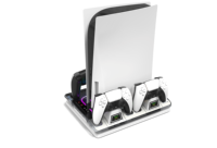 Station de charge et de refroidissement GAMINJA pour PS5 Digital/ Disc/ Slim avec lumière ambiante RGB, ventilateur de refroidissement intégré et station de charge filaire