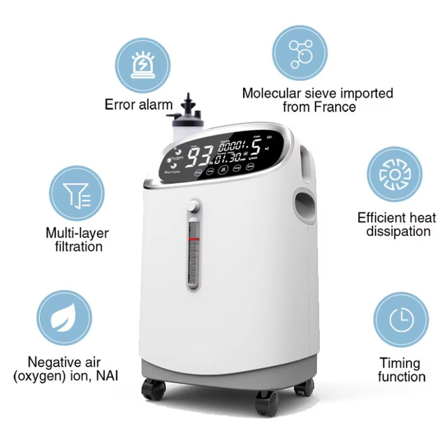 V-Y501W Home Use Vet Oxygen Concentrator Mini 5L HD LCD Touch Screen Adjustable 30%-90% Concentration 18M Infrared Remote