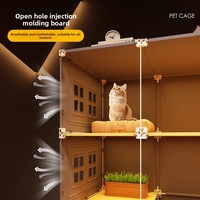 Rumah Kucing Mewah Modern dari Plastik Solid Terintegrasi dengan Kotak Pasir, Kandang Kucing Dalam Ruangan Multi-Fungsi dengan Tombol