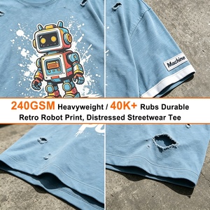Brand Apparel Factory Custom Distressed Embroidery Patch Oversized Tee Street Styles Digital Print <b>Patchwork</b> Cotton T-<b>Shirt</b> Mens - Product Image 2