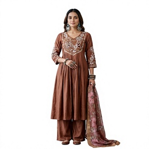 Salwar Kameez Dupatta pour femmes, brodé de motifs géométriques, vêtements traditionnels indiens et pakistanais, tenue décontractée mi-longue en viscose, ethnique - Product Image 4