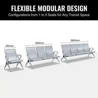Banc d'attente public tout métal de qualité aéroportuaire, robuste en aluminium, pour aéroports, hubs hospitaliers et infrastructures à fort trafic