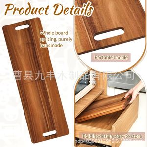 Planche à découper en bois pliable, rectangulaire, multifonctionnelle, pour servir des pizzas, des steaks, des fruits, des légumes, avec poignées - Product Image 5