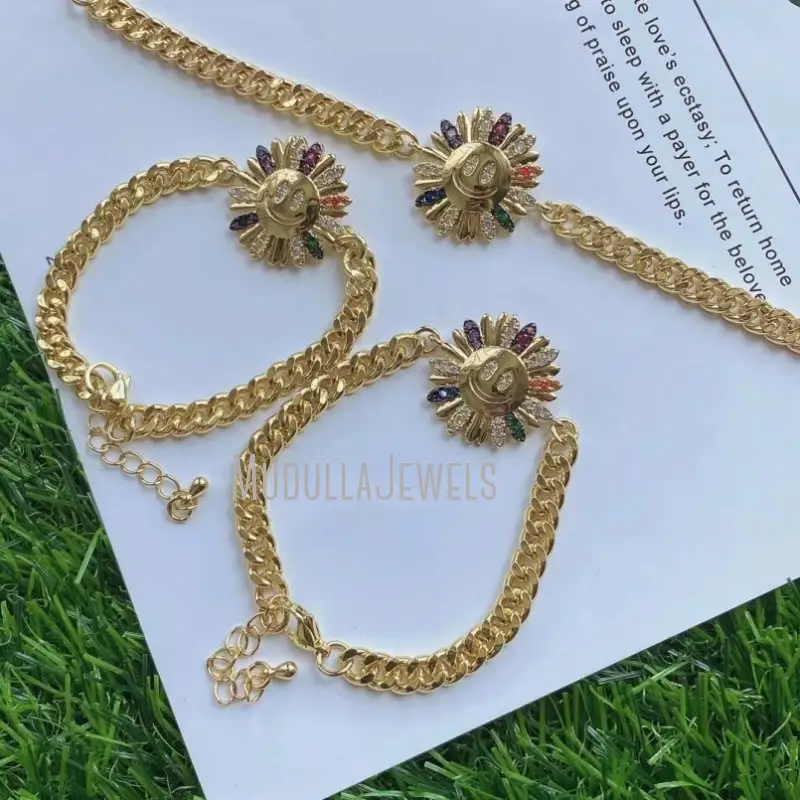 BM38890 Kupfers chmuck Klare Zirkonia gepflasterte Sonnenblumen armbänder für Mädchen Vergoldeter minimaler Schmuck