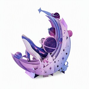 การ์ดอวยพร 3D กาแล็กซี่มูน การ์ดศิลปะกระดาษพับสีม่วง การ์ดอวยพรวันเกิด การ์ดขอบคุณ การ์ดอวยพร - Product Image 1