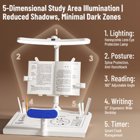 Lampe de bureau LED rechargeable multifonctionnelle à 3 couleurs avec variateur d'intensité, protection oculaire, support de lecture réglable et horloge