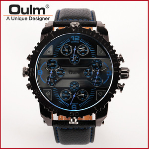 Montre pour homme en alliage de quartz écologique avec bracelet en cuir, cadran à aiguilles, heure mondiale à quatre fuseaux horaires, décontractée, tendance, mode HP3233 - Product Image 2