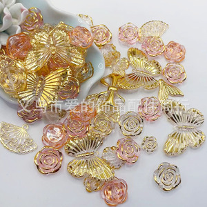 Perles en acrylique en forme de fleur avec feuille d'or pour pinces à cheveux, accessoires de fête, perles dispersées, haute qualité, Yiwu, été 2024 - Product Image 4