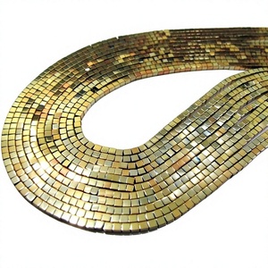 Cuentas de Hematita de Color Dorado Natural de Alta Calidad, Forma de Cubo, 2mm, Tira de 15-16 Pulgadas de Largo, Forma de Caja, Gema Semipreciosa - Product Image 1