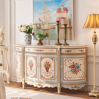 Armoire de couloir en bois massif peinte à la main de style vintage français de luxe - Table console d'entrée classique royale pour couloir de palais