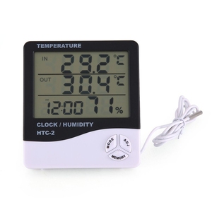 OKY3065-18A HTC-2 Digital <b>Temperature</b> Humidity Meter with External <b>Probe</b> and Clock - Product Image 1
