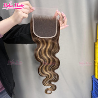 Cheveux humains naturels brésiliens Remy, couleur P4 27, ondulés, avec closure en dentelle HD 5x5