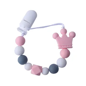 Hot Selling Custom Fashion Baby Soother Pacifier Silicone Beaded Pacifier Clip Chain