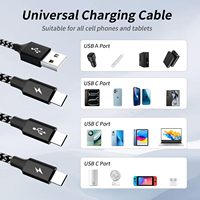 Câble USB certifié CE 3 en 1, USB A vers Type C, 3 têtes, 1,2 m (6 pieds), câble USB tressé en nylon, câble de données USB C pour iPhone, Samsung, iPad