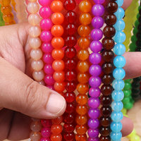 Manik-manik kaca bening giok kristal 8mm dengan lubang yang baik dalam warna merah merah muda ungu untuk membuat perhiasan gelang desain