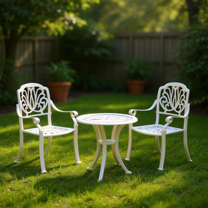 Juego de Bistro de 3 Piezas de Aluminio Fundido Blanco, Muebles de Jardín para Exteriores, Estilo Tradicional - Product Image 2