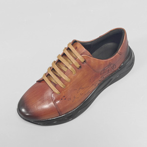 Genuine Leather Men's <b>Round</b> Toe Lace-up Casual Shoes <b>Cushioned</b> EVA Midsole Rubber Outsole All Seasons - Product Image 2