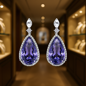 Orecchini pendenti classici con ametista viola e montatura in cristallo con strass per gioielli da sposa da donna - Product Image 2