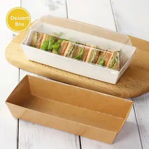 Großhandel Einweg Kraft papier Sandwich Box Lebensmittel verpackung Bastel box mit klarem Deckel