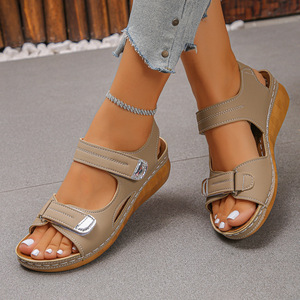 Nuevas Sandalias Casuales de Plataforma con Cuña para Mujer, Talla Grande, Primavera/Otoño Verano, con Punta Abierta, Cierre de Velcro, Parte Superior de PU - Product Image 2