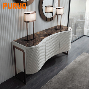Puruo couloir blanc mdf verre acier inoxydable table console haut de gamme métal bois salon console buffet - Product Image 1