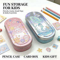 Boîte en fer blanc ovale personnalisée pour enfants, boîte de rangement, trousse à crayons rectangulaire à imprimé dessin animé, vente en gros, usine OEM ODM, fourniture en lot, taille et logo personnalisés