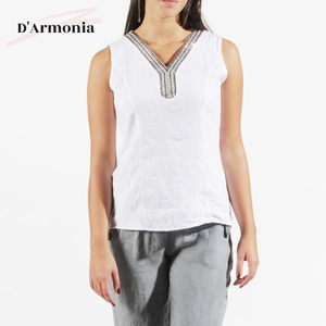 Dames personnalisées col en V débardeur sans manches hauts 100% lin respirant tissé dernière conception pour l'été - Product Image 1