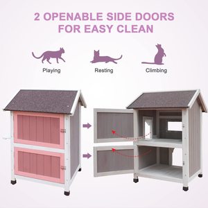Weatherproof Outdoor <strong>Cat</strong> <strong>House</strong> for Feral <strong>Outside</strong> Wooden Stray <strong>Cat</strong> Shelter 2 Story Large <strong>House</strong> for 2-4 <strong>Cats</strong> With Balcony - Product Image 6