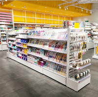 Étagère de présentation pour magasin, en métal et bois légers, avec séparateurs et tiroirs en acrylique, pour les papeteries