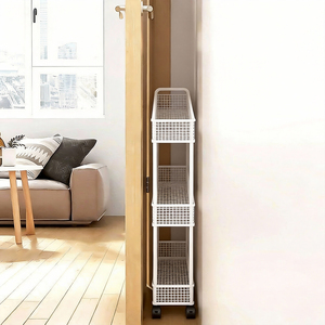 Jinsheng <b>Narrow</b> Bathroom <b>Storage</b> Rack 4 Layers Rectangular Freestanding With Wheels For Easy Movement - Product Image 1