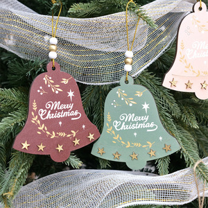 Adorno Navideño Colgante de Madera con Forma de Campana, Artesanía <span class=keywords><strong>Original</strong></span> de Fábrica Nicro, Decoración para el Hogar, Suministros para Fiestas - Product Image 2
