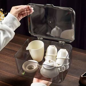 Transparent Tea Set Storage Box With Lid For Teapot Cups Drawer Organizer Kitchen Cabinet Use Solid Color ST-82 - Product Image 1