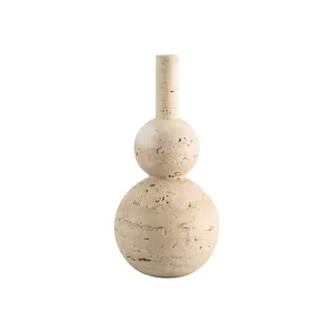 Stonekocc винтажная натуральная бежевая травертиновая тыква в форме маленькой вазы с геометрическим мраморным камнем аксессуары для домашнего декора