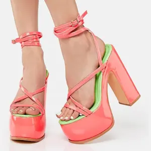 Sandalias de plataforma alta con tiras cruzadas para mujer, zapatos de tacón grueso, informales, de suela gruesa, para verano