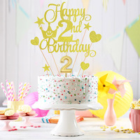 Serie de oro rosa Numeral 2 Cake Fiesta de cumpleaños Velas y Happy 2nd Heart Star Cupcake Picks Birthday Cake Toppers Decoración