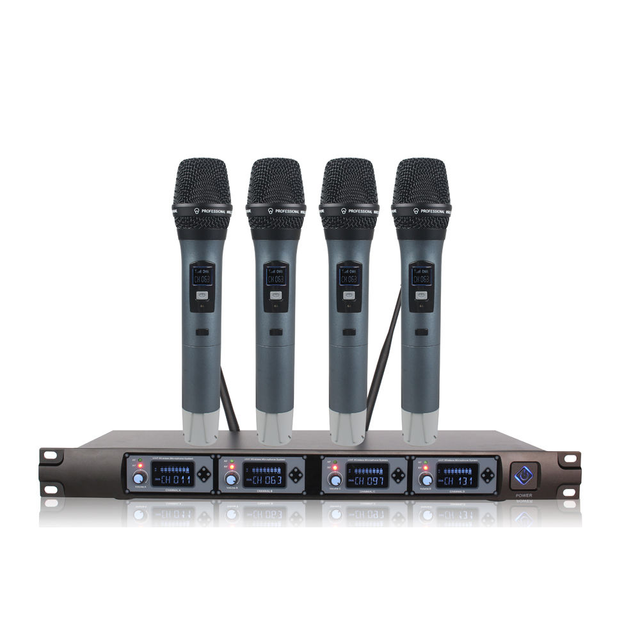 BAOBAOMI Four Wireless Handheld Dynamic Microphone System U-F4000 Professional Conference KTV Karaoke Portable Metal 30M-50M