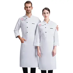맞춤 로고 라벨 OEM 데님 인도네시아 이탈리아 일본 요리사 유니폼 세트 디자인 요리사 의류 코트 맞춤 요리사 자켓